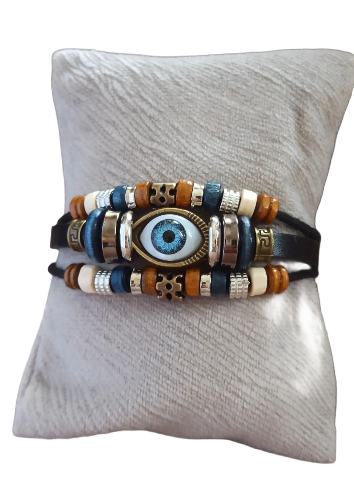 Göz Figürlü Otantik Deri Bileklik -Siyah